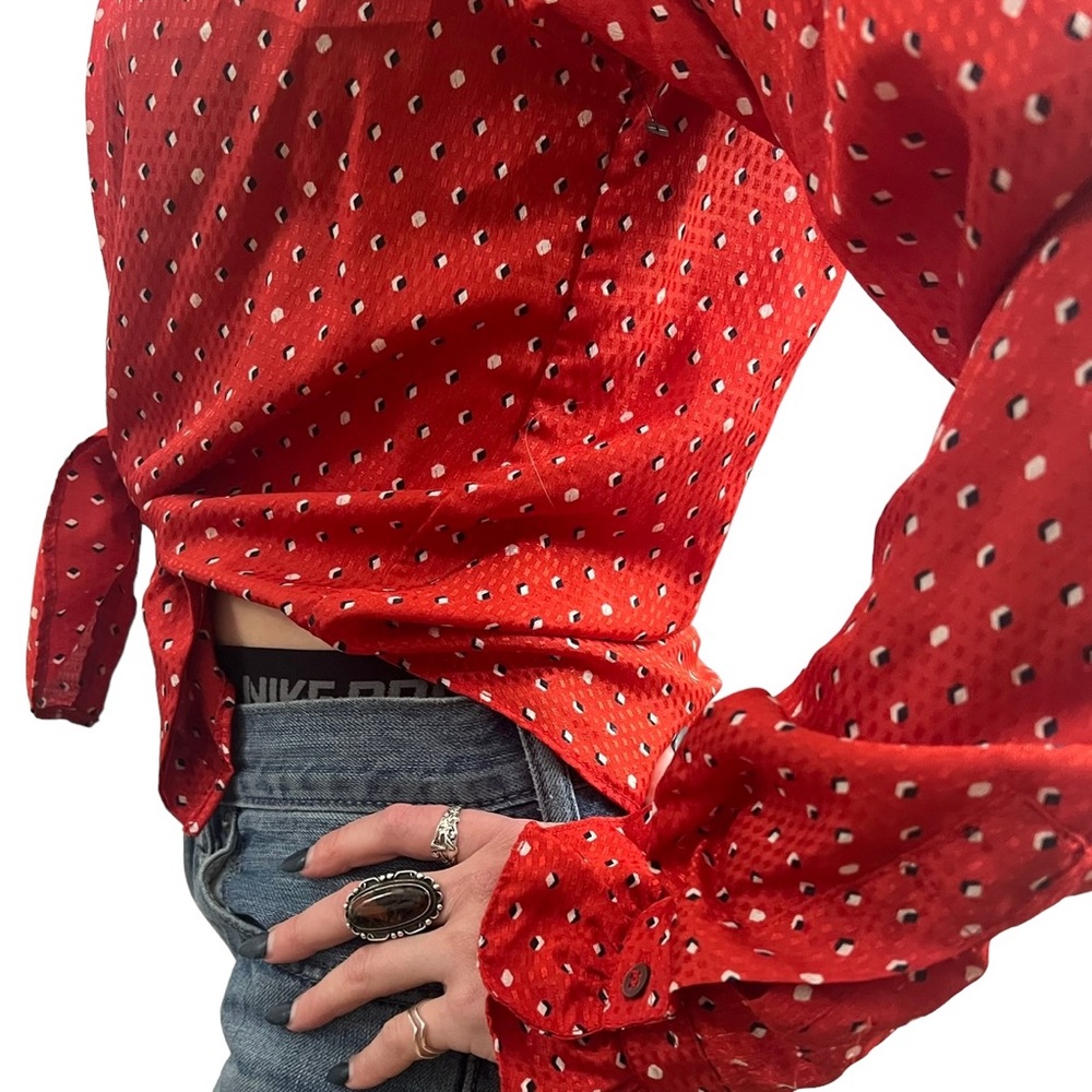 Sold// Gorgeous Vintage Evan Picone Red Blouse, Small/Medium - Picture 4 of 5